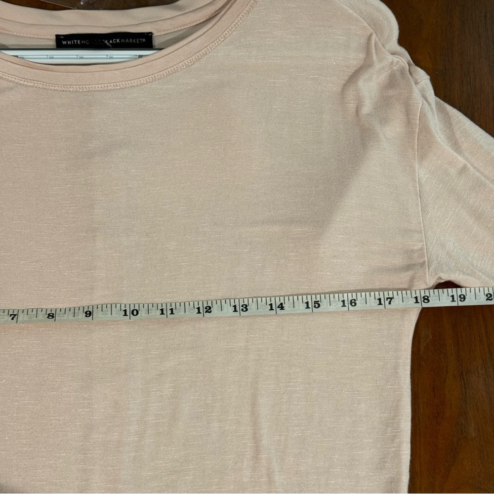 White House Black Market Soft Pink Long Sleeve Top with subtle shimmery lines - Picture 12 of 14